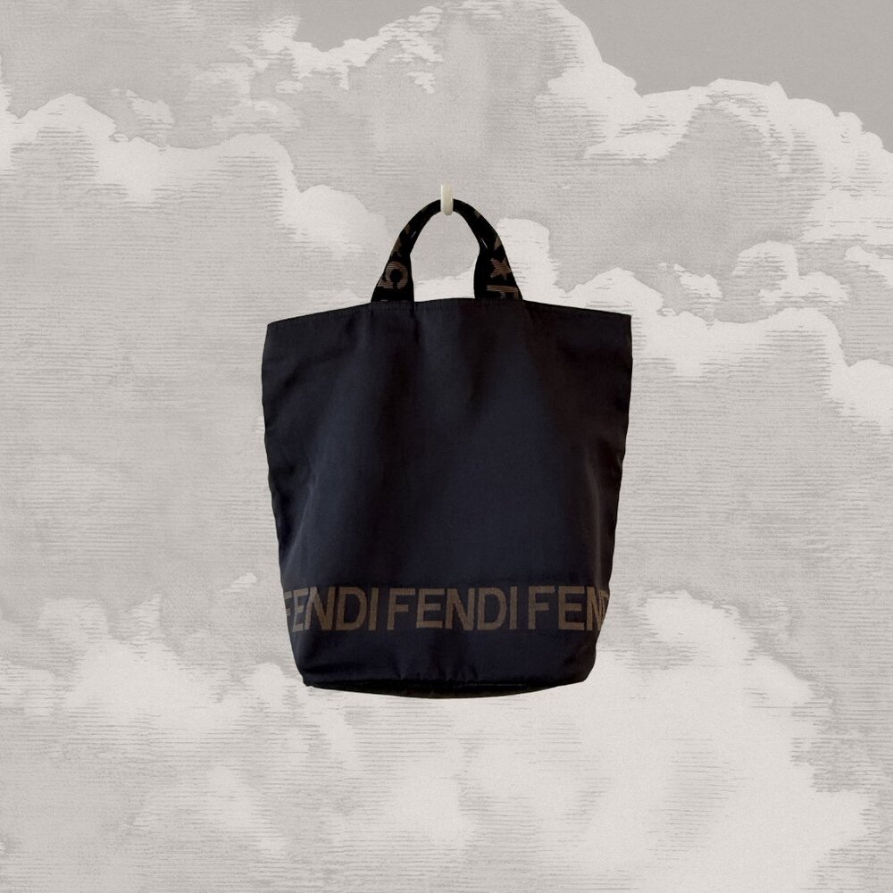 FENDI 1925 Zucca Roma Tote Bag Nylon Logo Vintage Black Brown